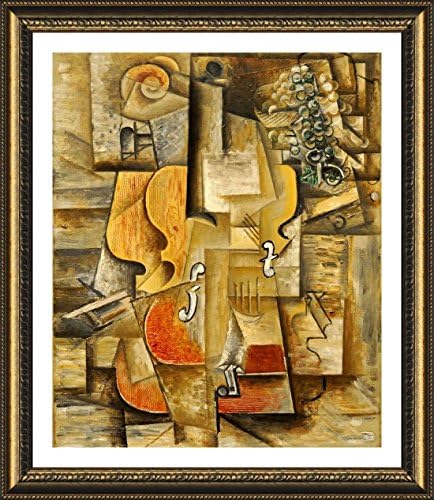 Alonline Art - כינור וענבים מאת פבלו פיקאסו | תמונה ממוסגרת זהב מודפסת על בד כותנה, מחוברת